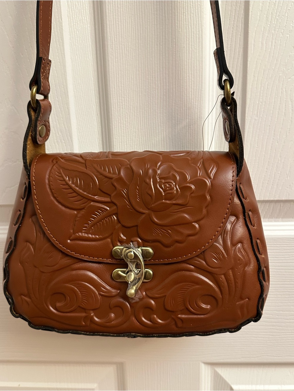 Patricia Nash Embossed Floral Leather Crossbody - Chestnut Brown
